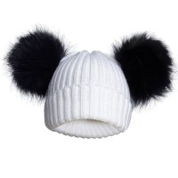 H688-N: Navy Ribbed Hat w/Pom Poms (0-12M)